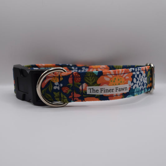Navy Wildflower Buckle Dog Collar