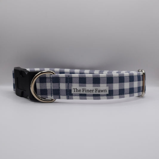 Blue Gingham Buckle Dog Collar