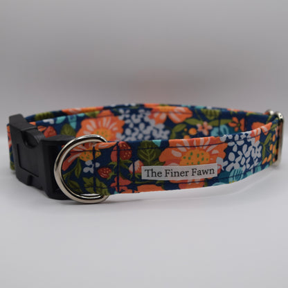 Navy Wildflower Buckle Dog Collar