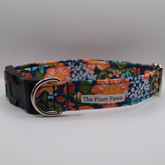 Navy Wildflower Buckle Dog Collar