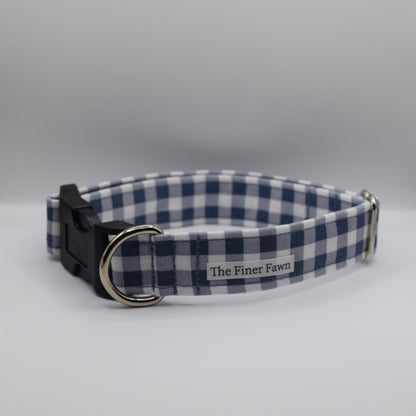 Blue Gingham Buckle Dog Collar