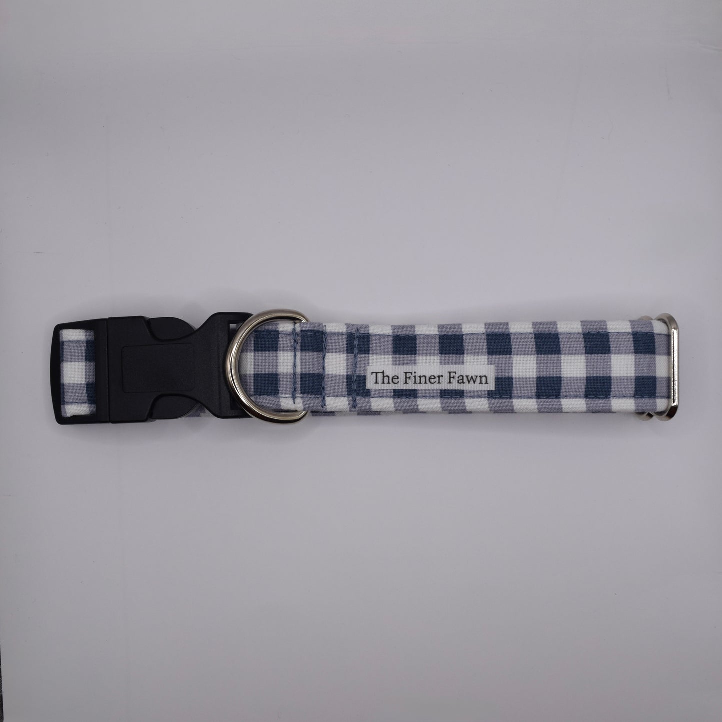 Blue Gingham Buckle Dog Collar