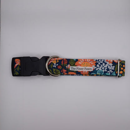 Navy Wildflower Buckle Dog Collar
